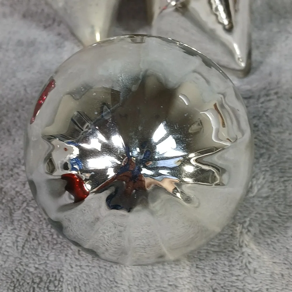 Mercury Glass Christmas Ornaments Kugel Style Crackle Red Silver Vintage 1950s